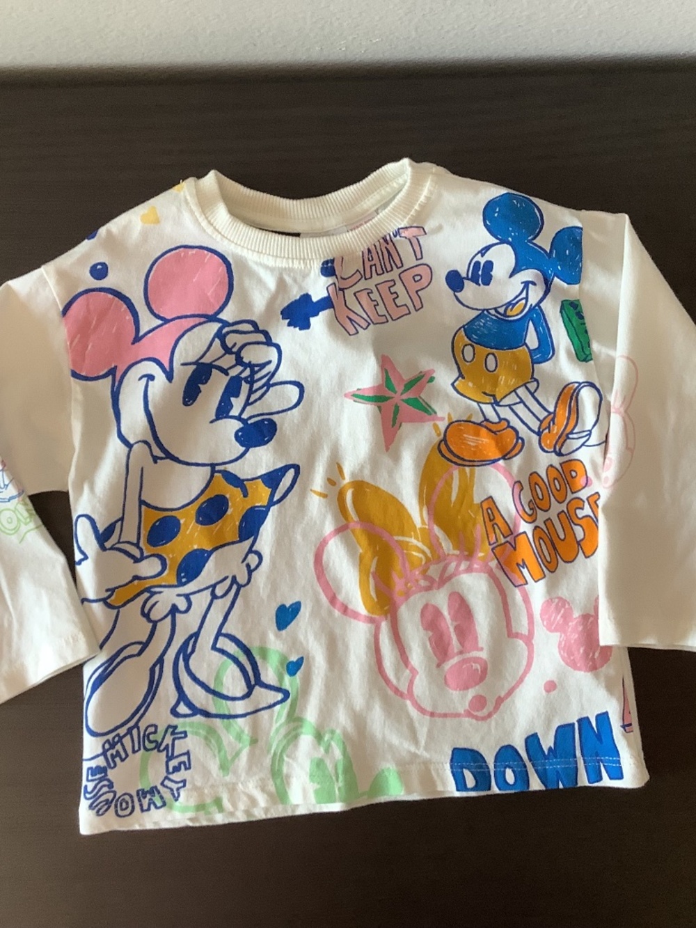 New Zara Disney Kids Minnie Mouse & Friends Long Sleeve Graphic Tee White 3-4Y